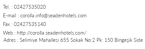 Corolla Hotel telefon numaralar, faks, e-mail, posta adresi ve iletiim bilgileri